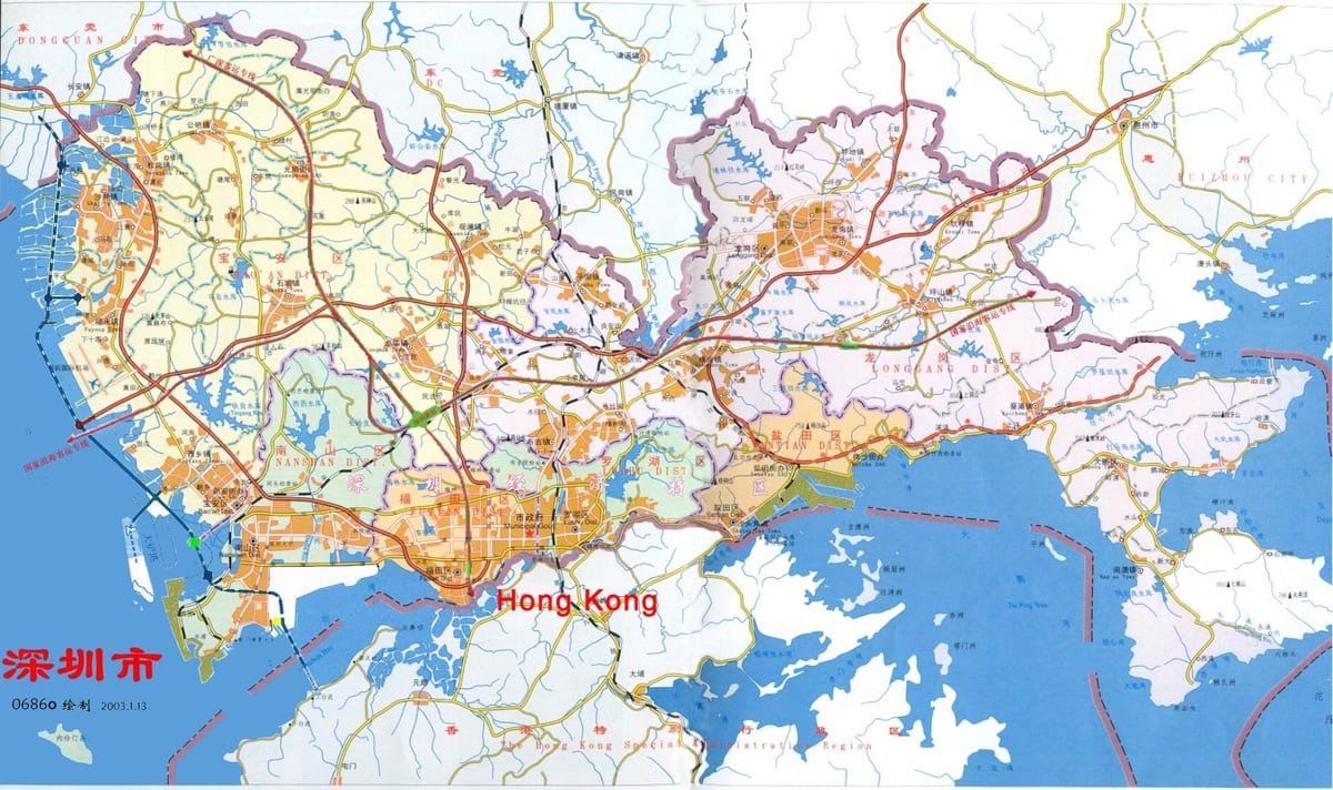 kort over Shenzhen ems Kina