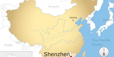 Shenzhen placering i Kina kort